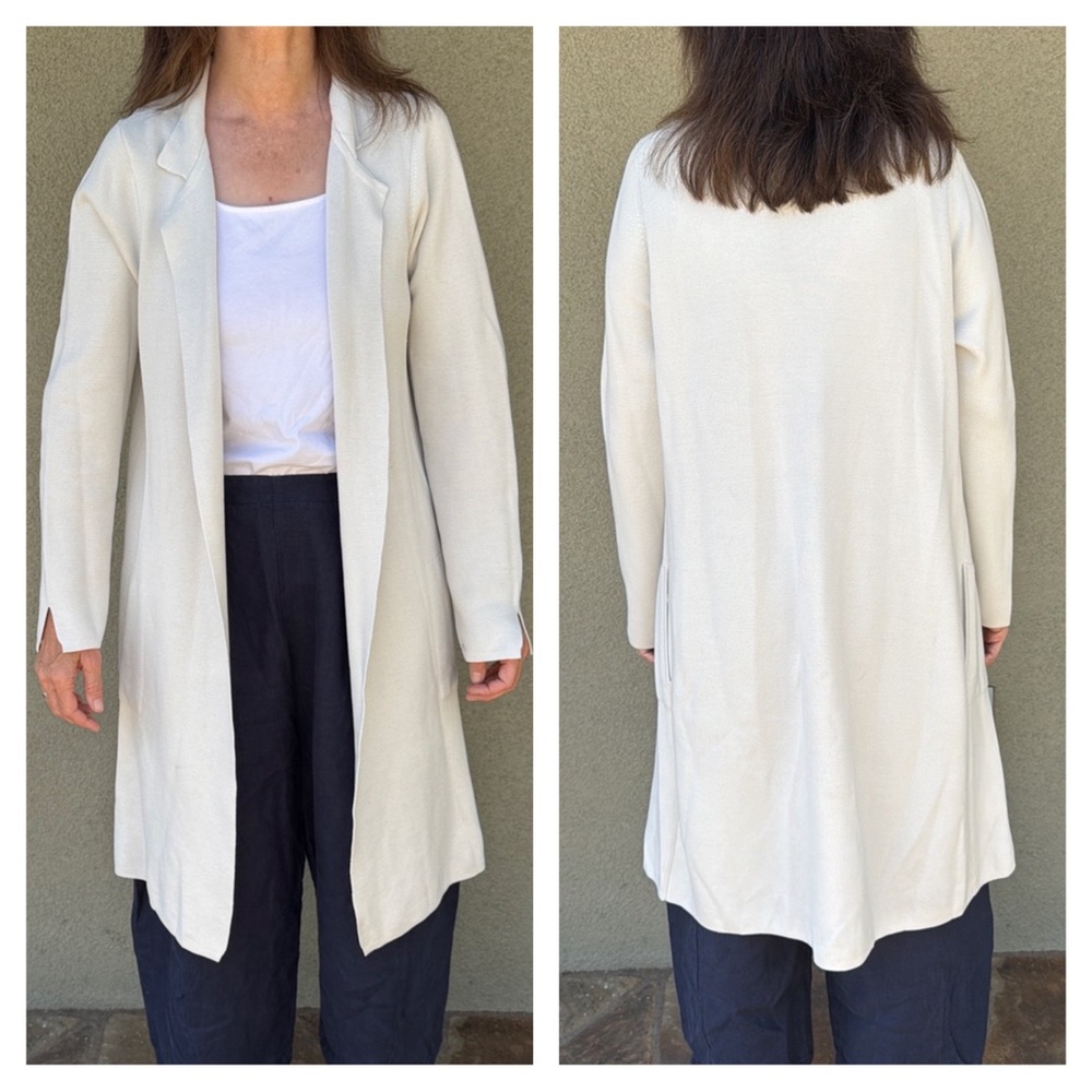Eileen Fisher Cream Knit Longline Cardigan Sweater